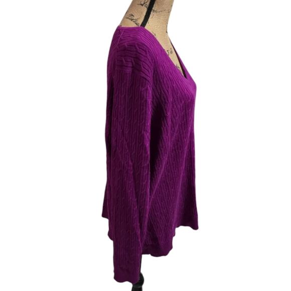 Talbots 100% Pima Cotton Purple‎ V-Neck Cable Knit Sweater Plus Size 3X New - Picture 3 of 6